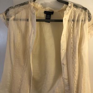 Lace ivory button down blouse